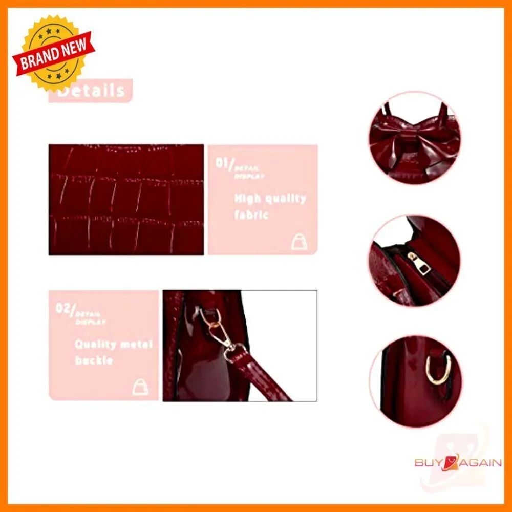 Large PU Leather Satchel Tote with Removable Strap, 5 Pockets